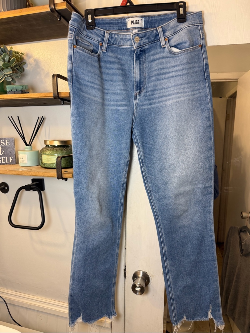 PAIGE Light Blue Cropped Straight Ankle Jeans